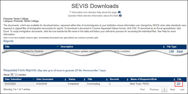 SEVIS Downloads
