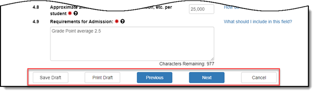 View of the page navigation buttons