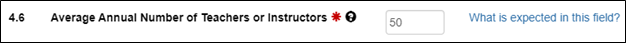 View of the 'Average Annual Number of Teachers or Instructors' section